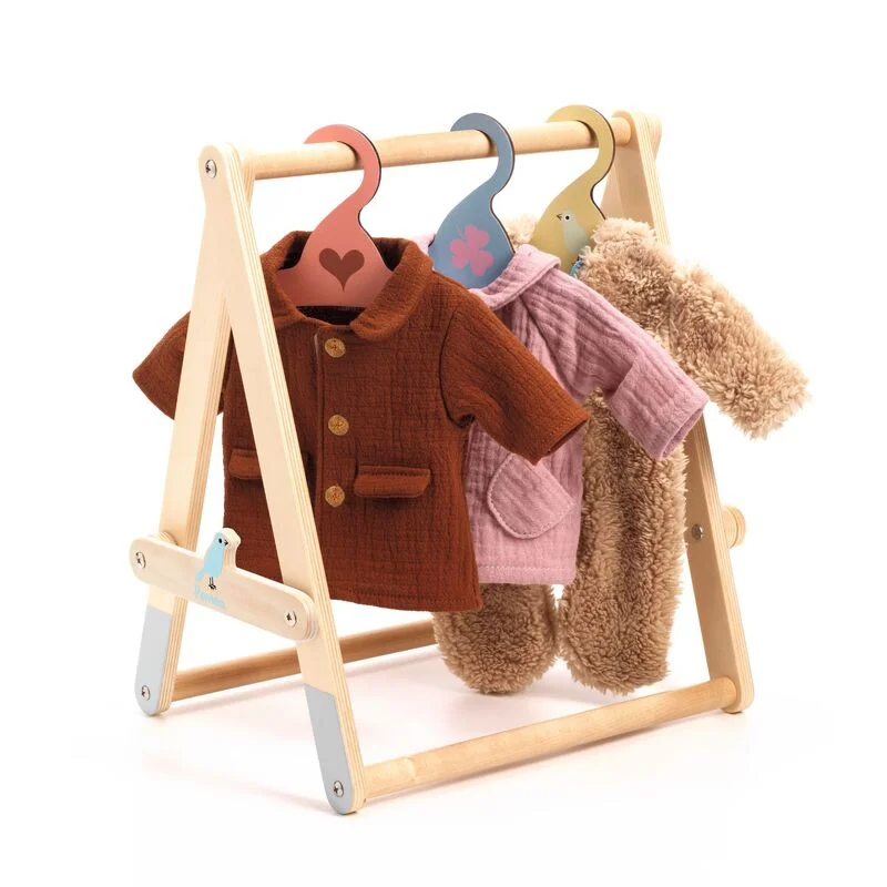 detailed and intricate wooden toys                   Doll's Clothing Rack with Hangers