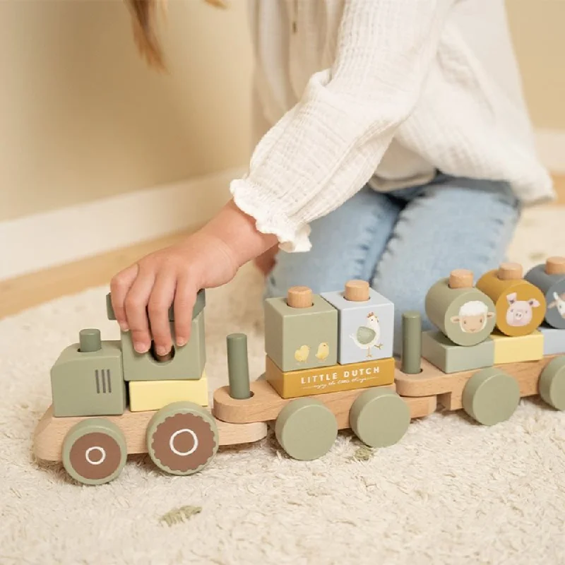 non-toxic wooden toys                   Little Farm Wooden Stacking Train Tractor