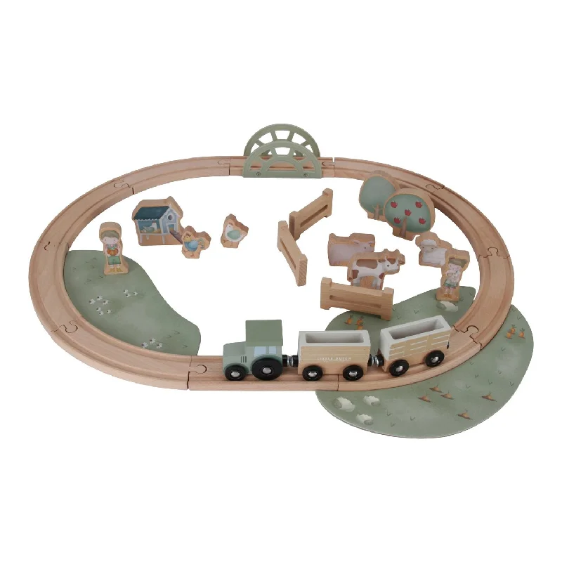 safe and non-toxic wooden toys for babies                   Little Farm Wooden Train Track Set