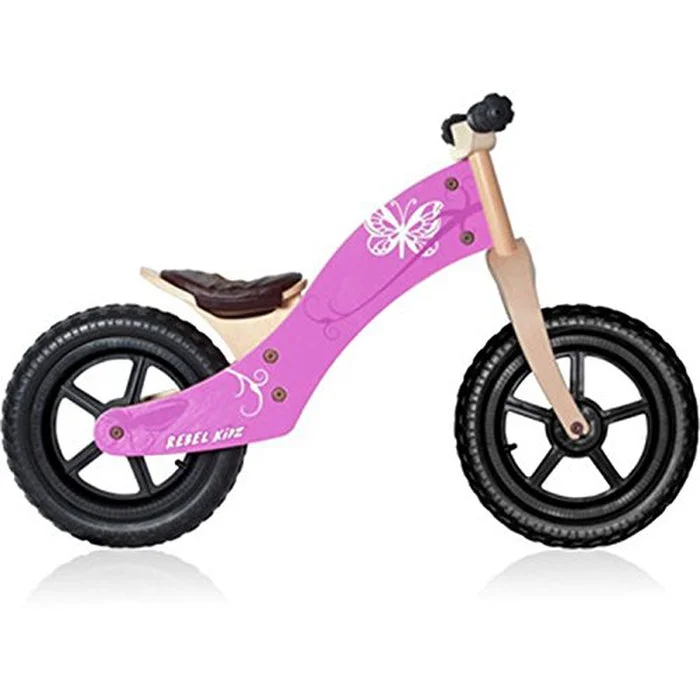 sturdy construction wooden toys                   Wooden Balance Bike - Pink Butterfly