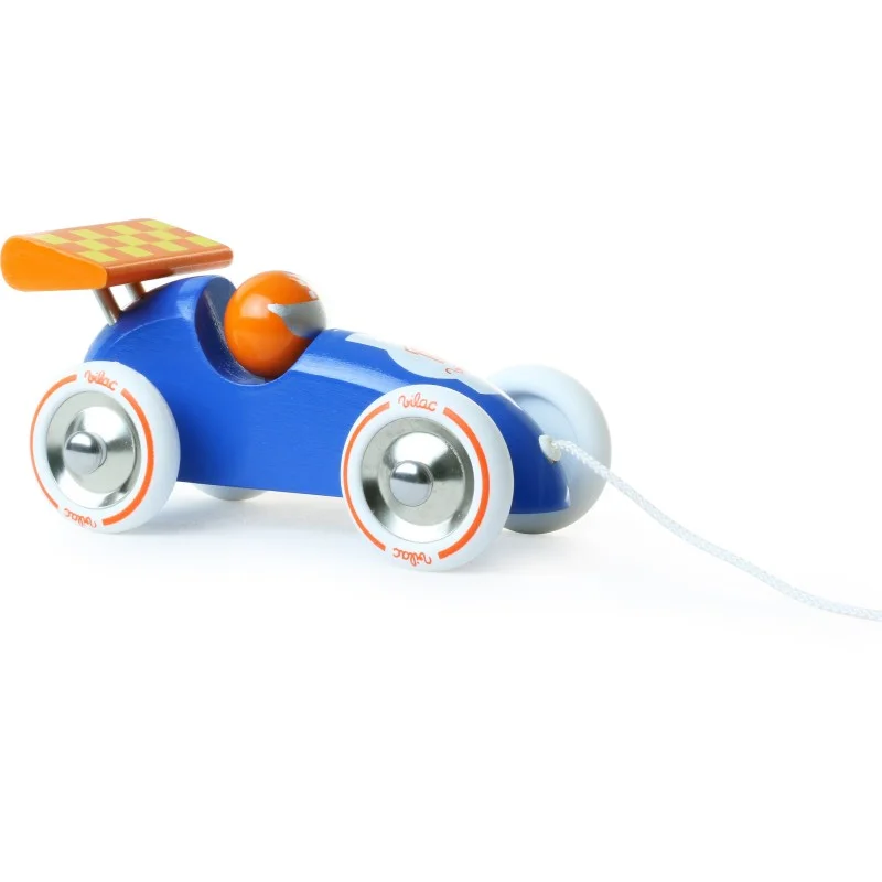engaging and educational wooden toys                  Vilac Pull Along Racing Car-Blue & Orange