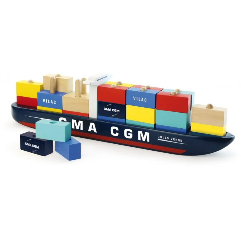 eco-conscious wooden toys                 Vilac Container Ship