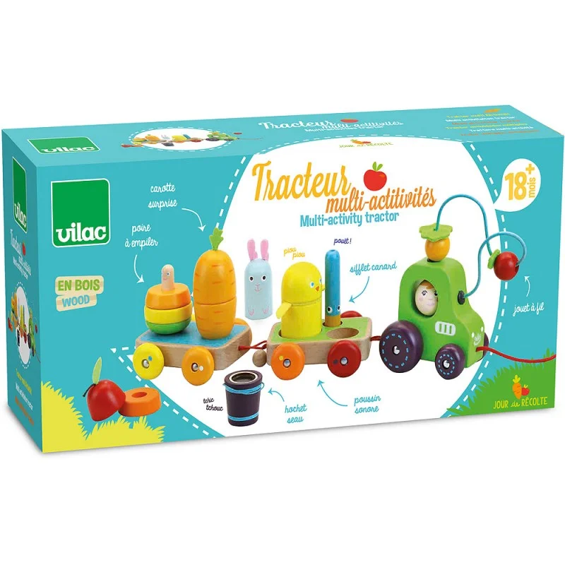 educational wooden toys                   Vilac 2411 Farm Multi activity tractor