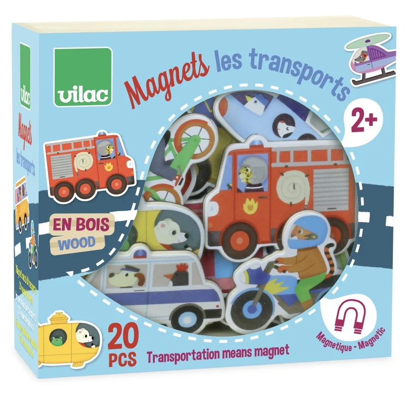 eco-conscious and sustainable wooden toys for children                   Vilac 19 Transport Magnets