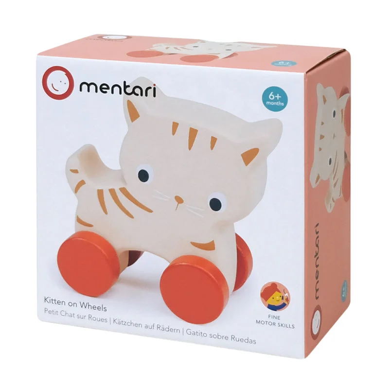 enchanting wooden toys for children                   Mentari Wooden Kitten On Wheels