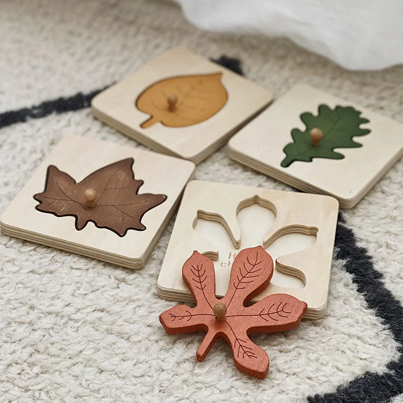 engaging and educational wooden toys                  Wooden Knob Leaf Puzzle Montessori Early Learning STEM toy