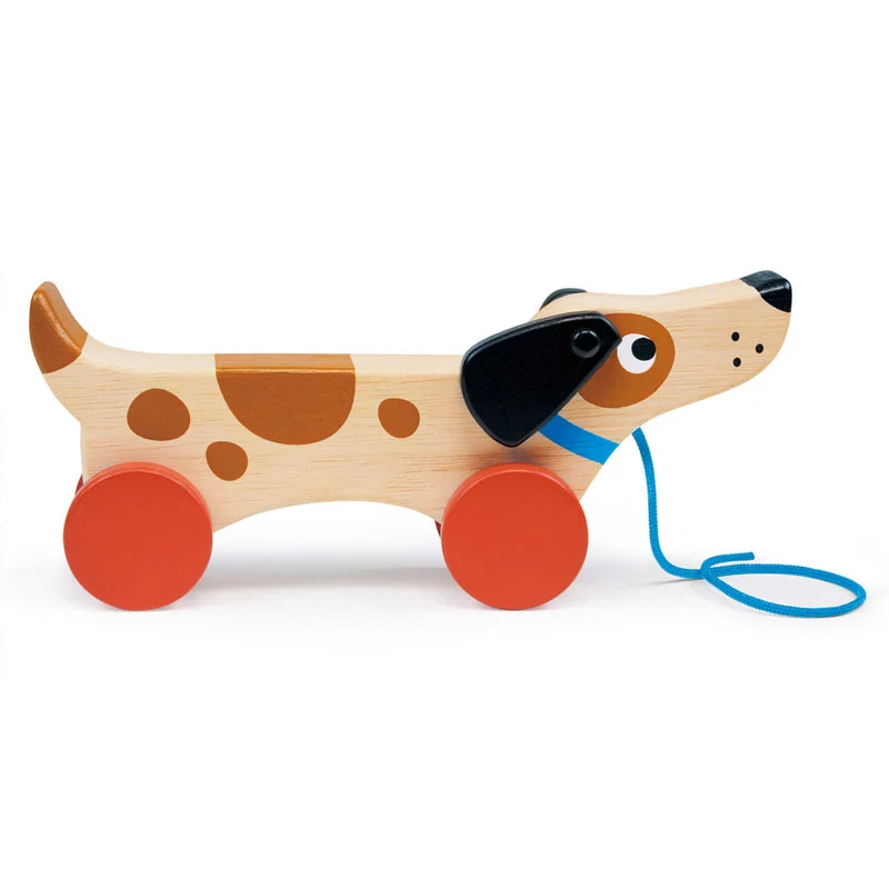 detailed wooden toys                 Mentari Wooden Puppy On Wheels Pull Along