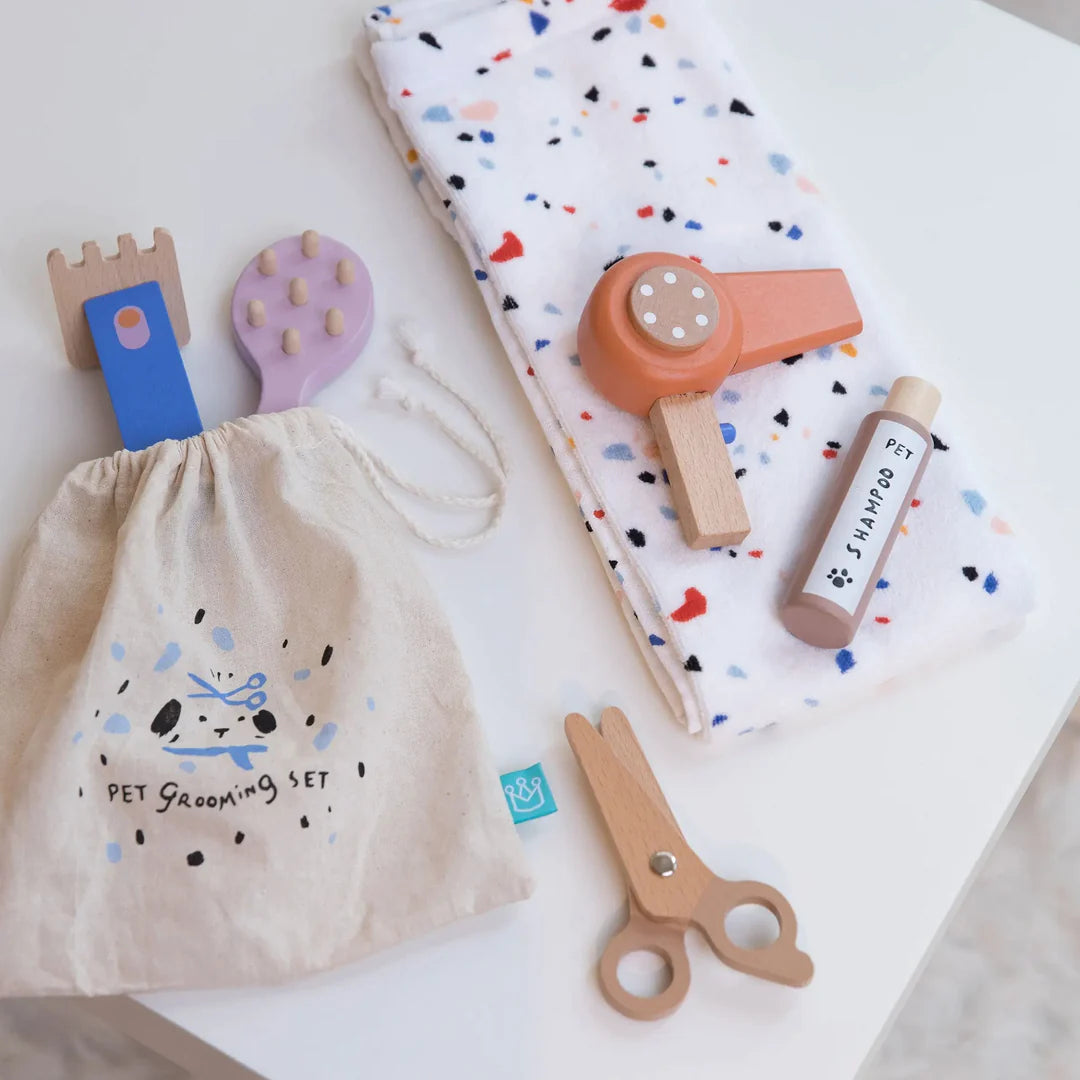 thoughtfully crafted and safe wooden toys                   Wooden Toy Posh Pet Day Spa Grooming Set