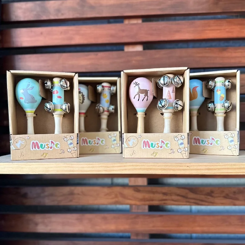 naturally finished and non-toxic wooden toys Woodland Friends Wooden Jingle Bell Shaker & Maraca Music Set naturally finished and non-toxic wooden toys Woodland Friends Wooden Jingle Bell Shaker & Maraca Music Set