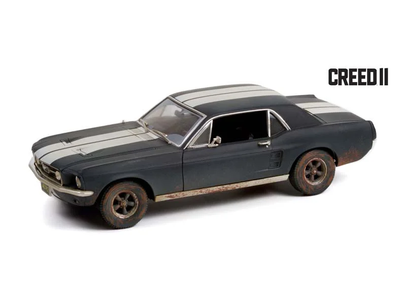 High-quality toy cars 1967 Ford Mustang Coupe - Matte Black w/ White Stripes Weathered "Creed II" Diecast 1:18 Scale Model Car - Greenlight 13626 High-quality toy cars 1967 Ford Mustang Coupe - Matte Black w/ White Stripes Weathered "Creed II" Diecast 1:18 Scale Model Car - Greenlight 13626