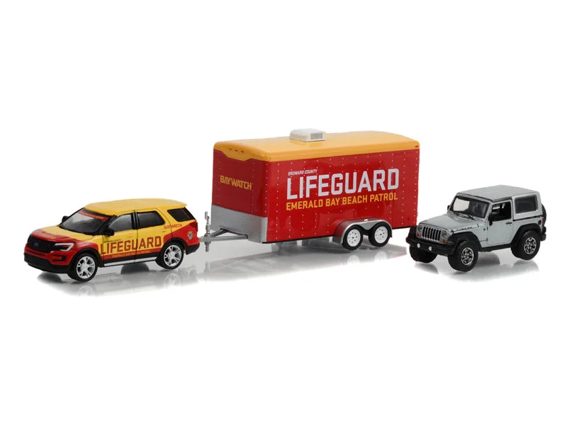 High-quality toy cars 2016 Ford Explorer Lifeguard w/ 2013 Jeep Wrangler & Car Hauler Baywatch (Hollywood Hitch & Tow) Series 11 Diecast 1:64 Model - Greenlight 31150B High-quality toy cars 2016 Ford Explorer Lifeguard w/ 2013 Jeep Wrangler & Car Hauler Baywatch (Hollywood Hitch & Tow) Series 11 Diecast 1:64 Model - Greenlight 31150B