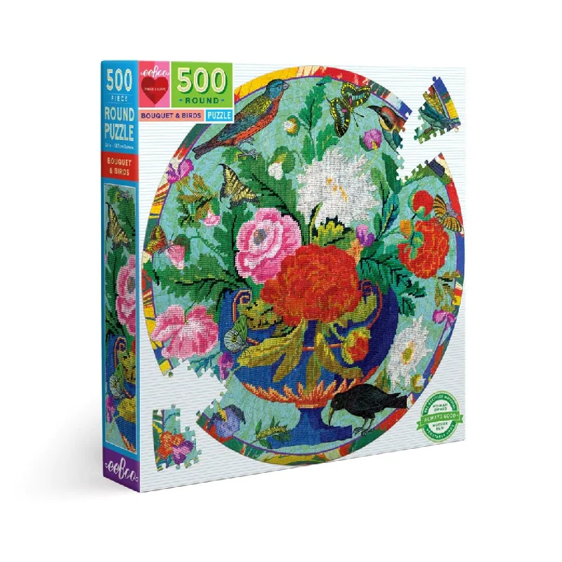 Thought-provoking puzzles Bouquet and Birds 500 Piece Round Puzzle