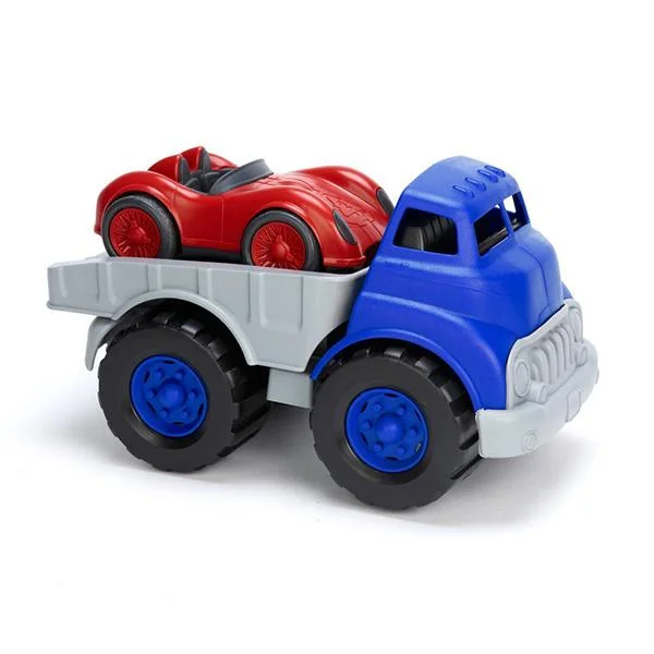 Enthusiastic toysGreen Toys Flatbed truck and Racecar